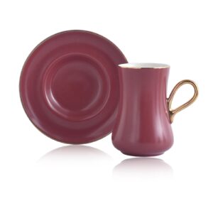 طقم فناجين قهوة خمري تصميم حديث ورائع – صناعة تركية