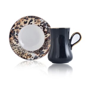 طقم فناجين قهوة سوداء مع أطباق ملونة تصميم رائع وجذاب – صناعة تركية