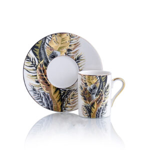 طقم فناجين قهوة مع رسمة على شكل أوراق الشجر تصميم حديث وجذاب – صناعة تركية