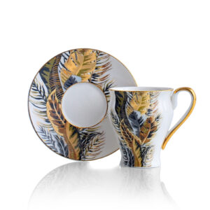 طقم فناجين قهوة مع رسمة على شكل أوراق الشجر تصميم حديث وجذاب – صناعة تركية