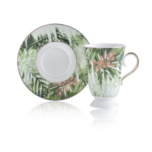 طقم فناجين قهوة مع رسمة على شكل عشب أخضر تصميم رائع وجذاب – صناعة تركية