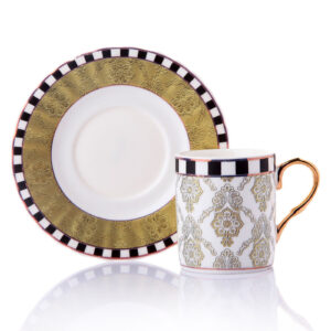 طقم فناجين قهوة ذهبي مع زخرفة نباتية تصميم حديث ورائع – صناعة تركية