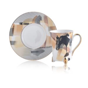 طقم فناجين قهوة ملون مع رسمة على شكل حصان تصميم رائع وجذاب – صناعة تركية