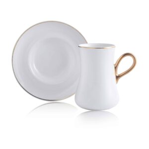 طقم فناجين قهوة لون ابيض مع أطباق ملونة تصميم رائع وجذا