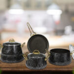 طقم طناجر طهي أسود منقوش 7 قطع تصميم حديث وراقي - صناعة تركية