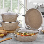 طقم طناجر طهي بني 9 قطع تصميم حديث ورائع – صناعة تركية