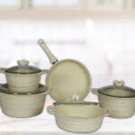 طقم طناجر طهي كريمي 9 قطع تصميم حديث وراقي – صناعة تركية