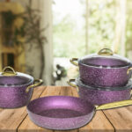 طقم طناجر طهي بنفسجي 9 قطع تصميم حديث وراقي – صناعة تركية