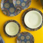 طقم صحون سفرة بورسلان مزخرف تصميم حديث وراقي 24 قطعة – صناعة تركية