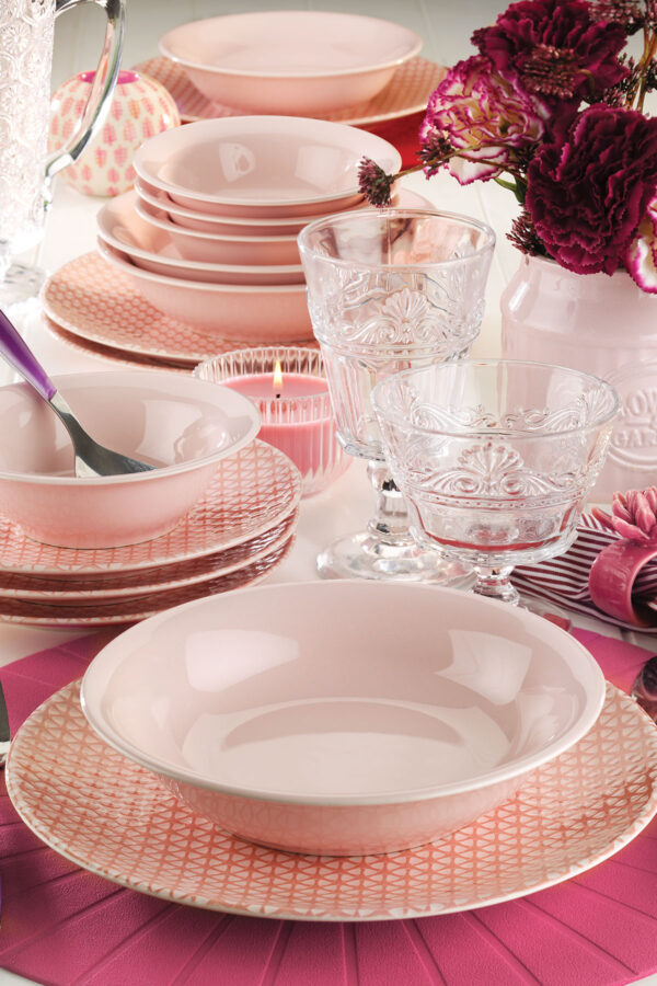 طقم صحون سفرة بورسلان مزخرف تصميم حديث وراقي 24 قطعة – صناعة تركية