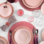 طقم صحون سفرة بورسلان مزخرف تصميم حديث وراقي 24 قطعة – صناعة تركية