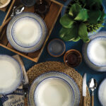 طقم صحون سفرة بورسلان مزخرف تصميم حديث وراقي 24 قطعة – صناعة تركية