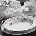 طقم صحون سفرة بورسلان مزخرف تصميم حديث وراقي 24 قطعة – صناعة تركية