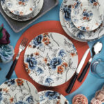 طقم صحون سفرة بورسلان مزخرف تصميم حديث وراقي 24 قطعة – صناعة تركية