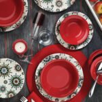 طقم صحون سفرة بورسلان مزخرف تصميم حديث وراقي 24 قطعة – صناعة تركية