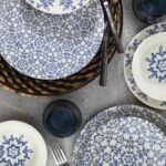 طقم صحون سفرة بورسلان مزخرف تصميم حديث وراقي 24 قطعة – صناعة تركية