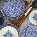 طقم صحون سفرة بورسلان مزخرف تصميم حديث وراقي 24 قطعة – صناعة تركية