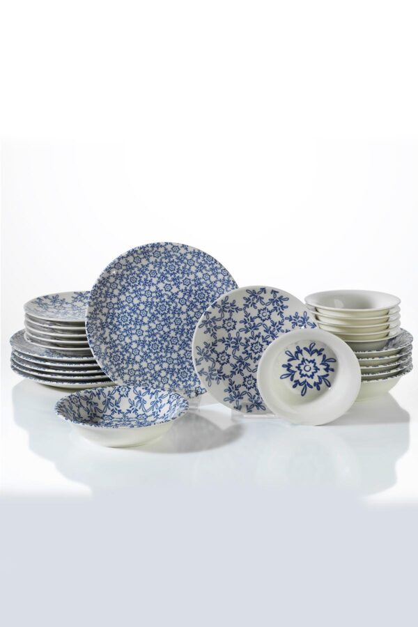 طقم صحون سفرة بورسلان مزخرف تصميم حديث وراقي 24 قطعة – صناعة تركية