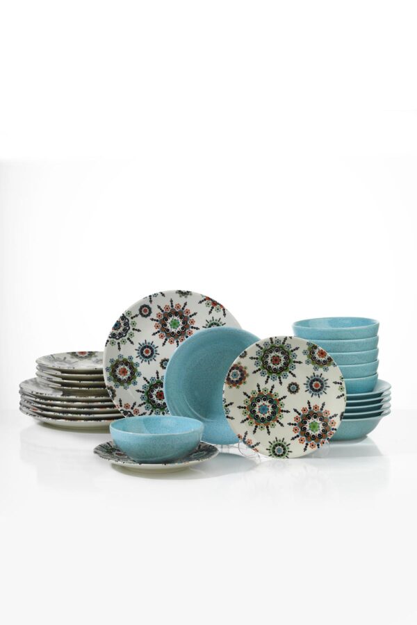 Porcelain dinner set, decorated with a modern design and colors , 24 pieces - Turkish Product