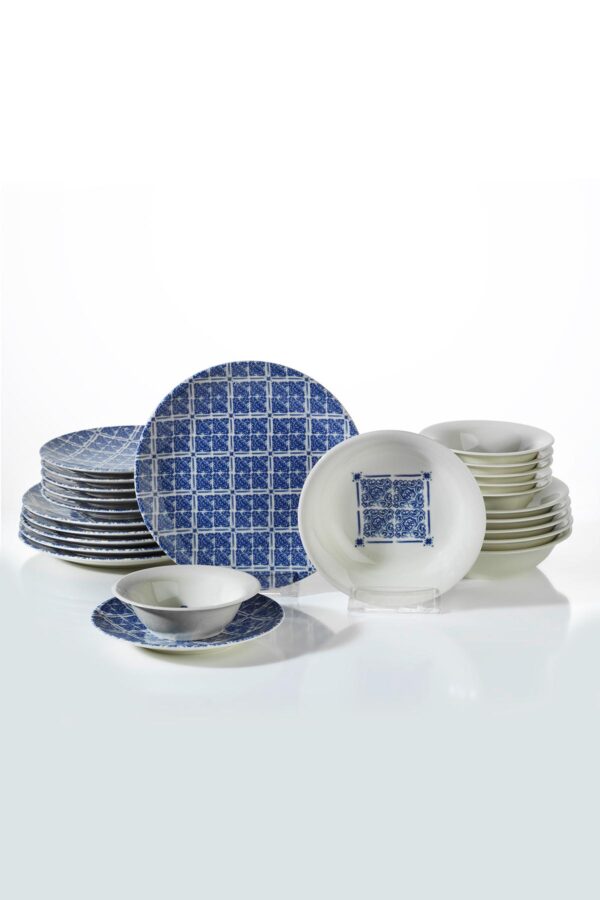 طقم صحون سفرة بورسلان مزخرف تصميم حديث وراقي 24 قطعة – صناعة تركية