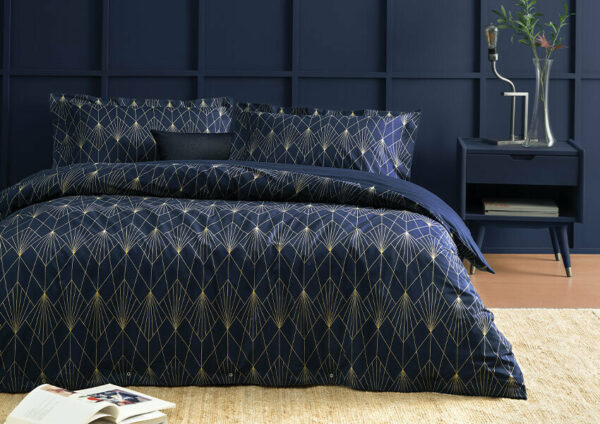 Bedspread Set Double Navy Blue Modern, Navy Blue And Gold Bedding Sets