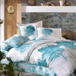 Turquoise and white double bedding set with modern and sophisticated design - Turkish product