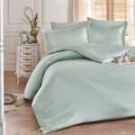 Bedding set, light green double, with a modern and sophisticated design - Turkish Product