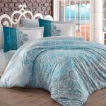 طقم مفارش غطاء السرير تركوازي مزوج تصميم حديث وراقي – صناعة تركية