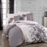 طقم مفارش غطاء السرير رمادي و أبيض مزوج تصميم حديث وراقي – صناعة تركية