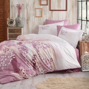 Bedding set, double pink and white color with a modern and sophisticated design - Turkish Product