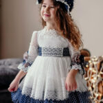 فستان أفراح بناتي أبيض وأزرق مطرز بتصميم جميل و جذاب – صناعة تركية