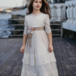 فستان مناسبات بناتي أبيض مطرز بتصميم جميل و جذاب – صناعة تركية