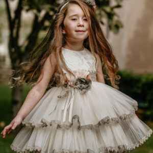 فستان مناسبات بناتي زيتي مطرز بتصميم جميل و جذاب – صناعة تركية