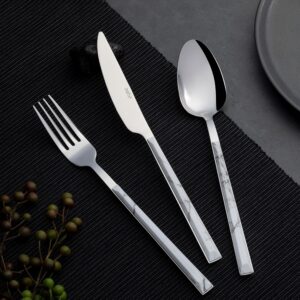 طقم أدوات تناول الطعام بمقبض رخام أبيض بلاستيك عائلي مكون من 36 قطعة تصميم راقي وحديث بجودة عالية / صناعة تركية