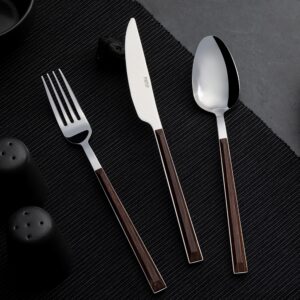 طقم أدوات تناول الطعام بمقبض خشبي بلاستيك عائلي مكون من 36 قطعة تصميم راقي وحديث بجودة عالية / صناعة تركية