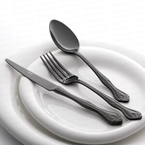 طقم أدوات تناول الطعام تيتانيوم لاليزار أسود عائلي مكون من 36 قطعة تصميم راقي وحديث بجودة عالية / صناعة تركية – بيع بالجملة