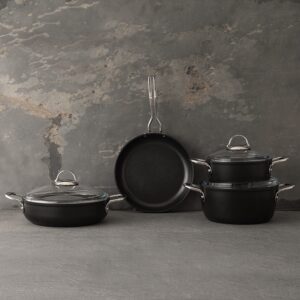 طقم أواني طهي تيتانيوم أسود 7 قطع بتصميم حديث ورائع / صناعة تركية – بيع بالجملة