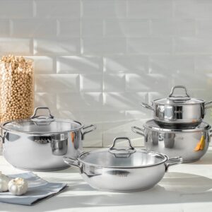 طقم أواني طهي ستيل فضة بتصميم راقي وحديث / صناعة تركية – بيع بالجملة
