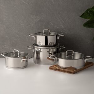 طقم أواني طهي ستيل فضي بتصميم حديث ورائع / صناعة تركية – بيع بالجملة