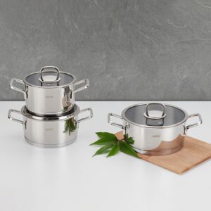 طقم أواني طهي فضة تصميم راقي وحديث بجودة عالية / ديب ستيل 6 قطع – صناعة تركية – بيع بالجملة