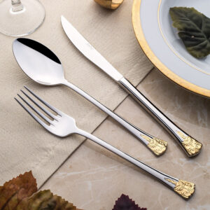 طقم أدوات تناول الطعام أكاسيا جولد عائلي مكون من 36 قطعة تصميم راقي وحديث بجودة عالية / صناعة تركية - بيع بالجملة