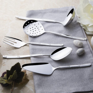 مجموعة أدوات تقديم الطعام تصميم راقي وحديث بجودة عالية / لندن ساتان 5 قطع – صناعة تركية – بيع بالجملة