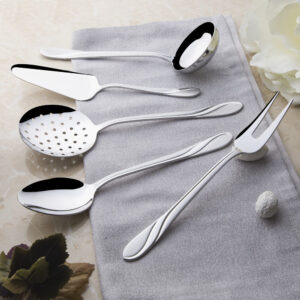 مجموعة أدوات تقديم الطعام تصميم راقي وحديث بجودة عالية / ياقوت ساتان 5 قطع – صناعة تركية – بيع بالجملة