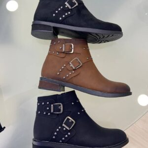 جزمة نسائية قصيرة مزينة بأحجار الراين مع سحاب بتصميم عصري ومريح / صناعة تركية - بيع بالجملة