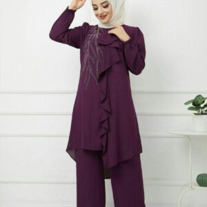 طقم نسائي قطعتين مزخرف بتصميم رائع وجذاب / صناعة تركية - بيع بالجملة