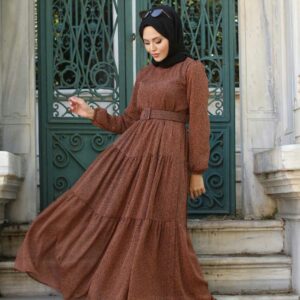 فستان نسائي بألوان مختلفة مع حزام للخصر تصميم رائع وجذاب / صناعة تركية - بيع بالجملة